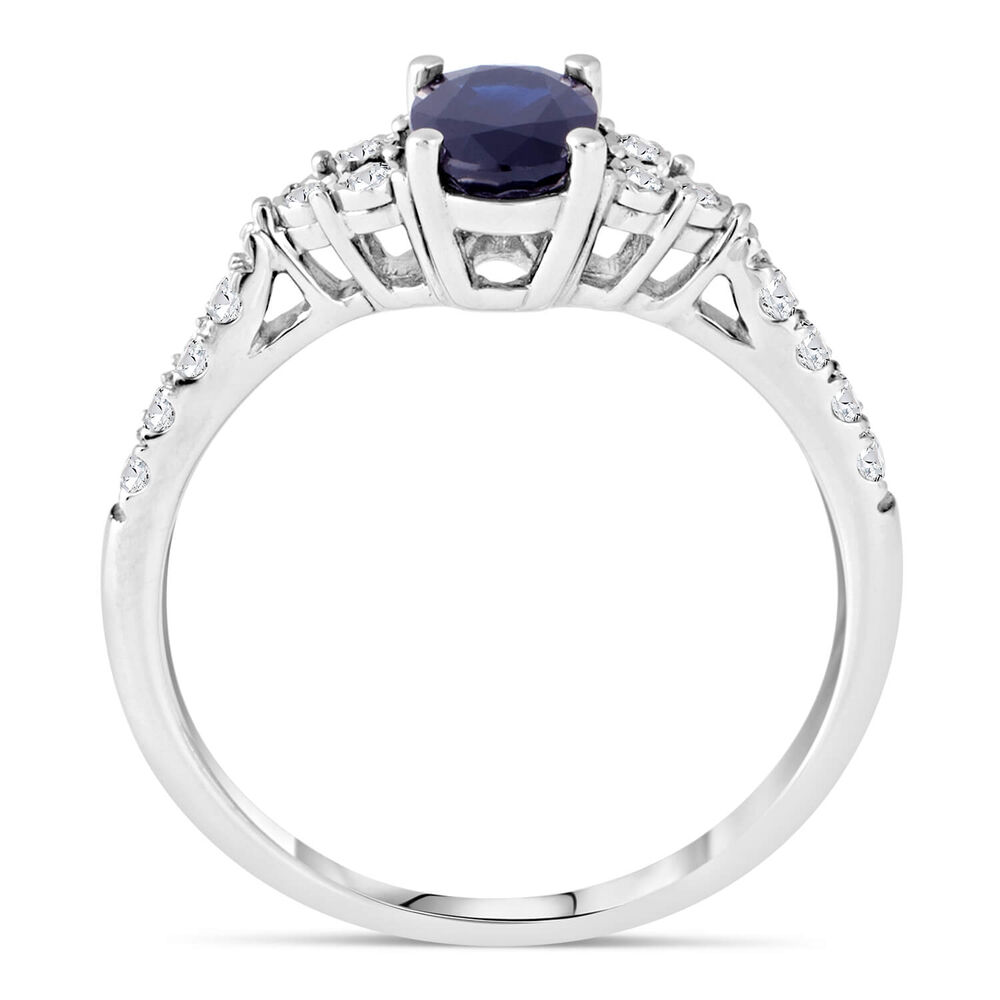 Ladies 9ct White Gold Diamond and Sapphire Ring image number 2