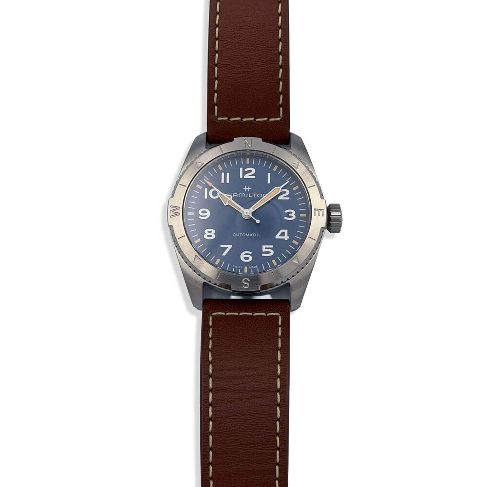 Pre-Owned Hamilton Khaki Field Expedition Auto 37mm Blue Dial Brown Strap Watch