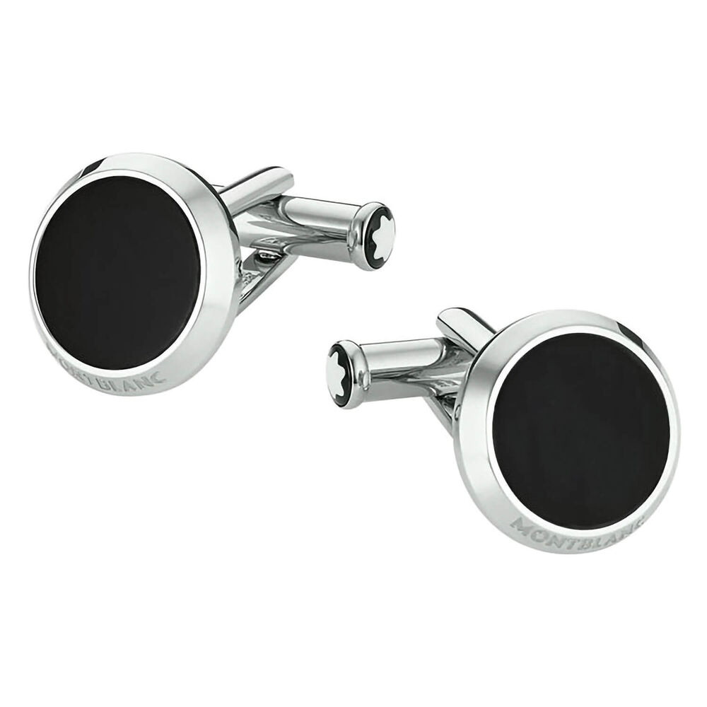 Montblanc MeisterstÃ¼ck stainless steel and onyx round cufflinks image number 0