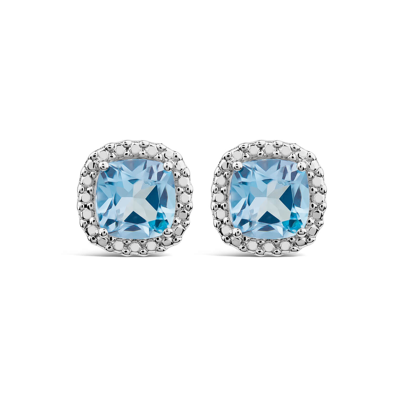 9ct White Gold Sky Blue Topaz Cushion Stud Earrings