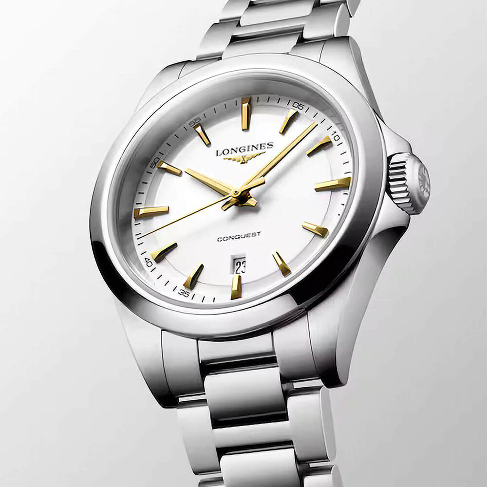 Longines Conquest 30mm White Dial Stainless Steel Bracelet Watch