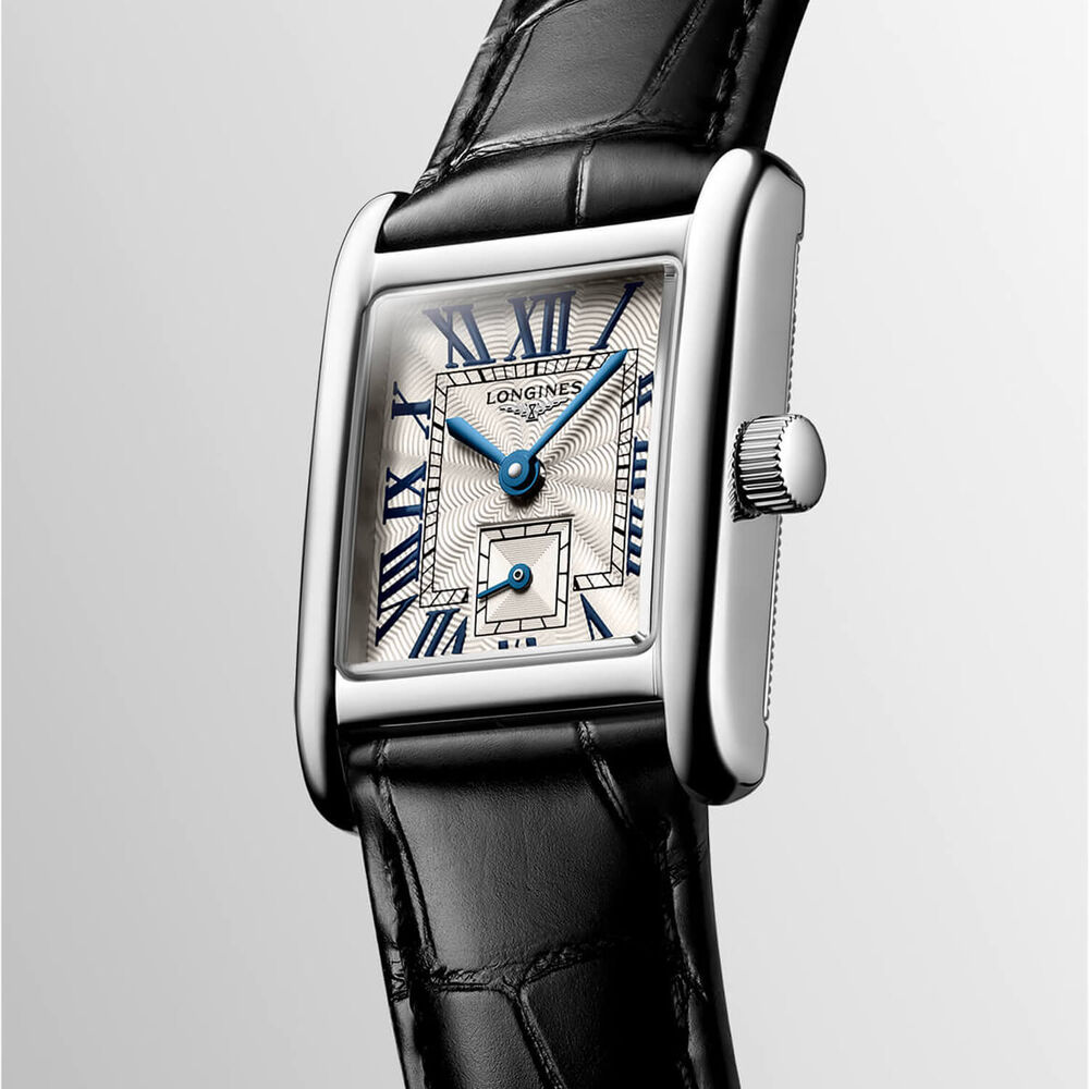 Longines MiniDolcevita 2023 29 X 21.50mm Silver "flinqué" Dial Black Strap Watch image number 4