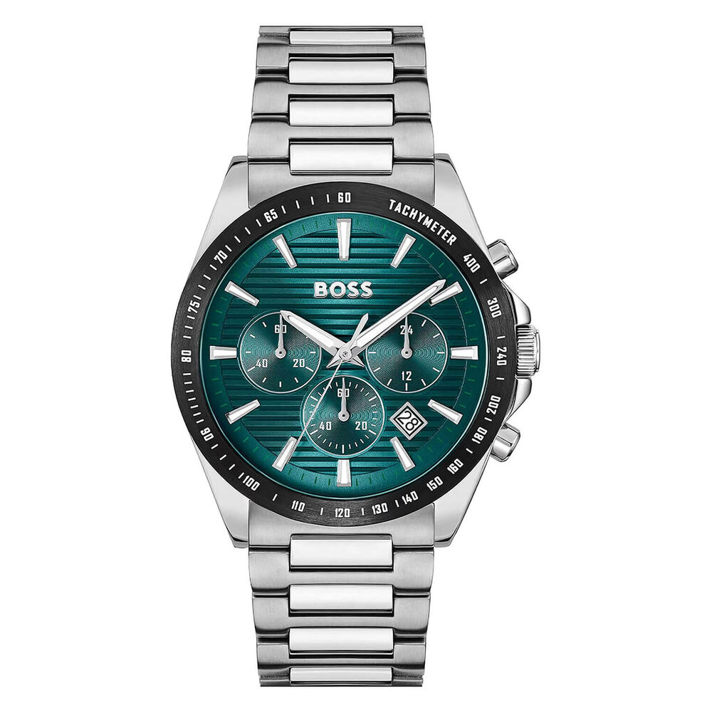 BOSS Strike 41mm Teal Chronograph Dial Steel Bracelet Watch