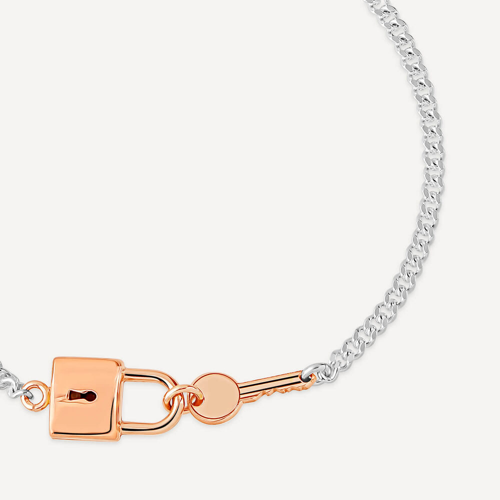 Sterling Silver & Rose Gold Plated Padlock & Key Bracelet image number 1