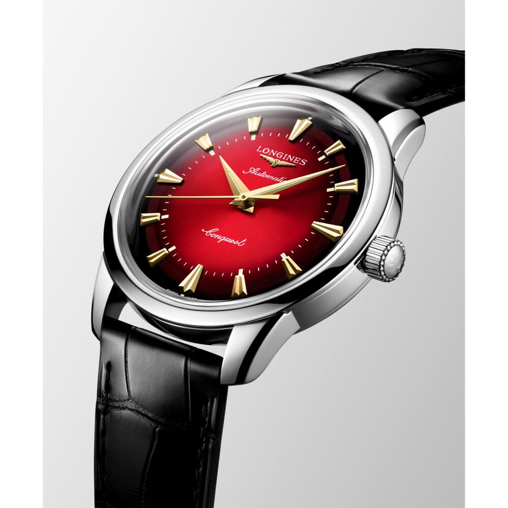 Longines Conquest Heritage Year Of The Snake 2025 40mm Red Dial Black Leather Strap Watch image number 3