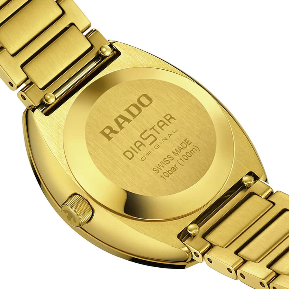 Rado DiaStar Original Automatic 30mm Yellow Gold Dial Diamond Dots PVD Steel Bracelet Watch image number 3