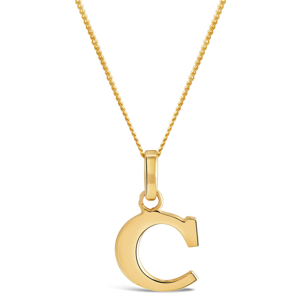 9ct Yellow Gold Plain Initial C Pendant With 16-18' Chain (Chain Included)