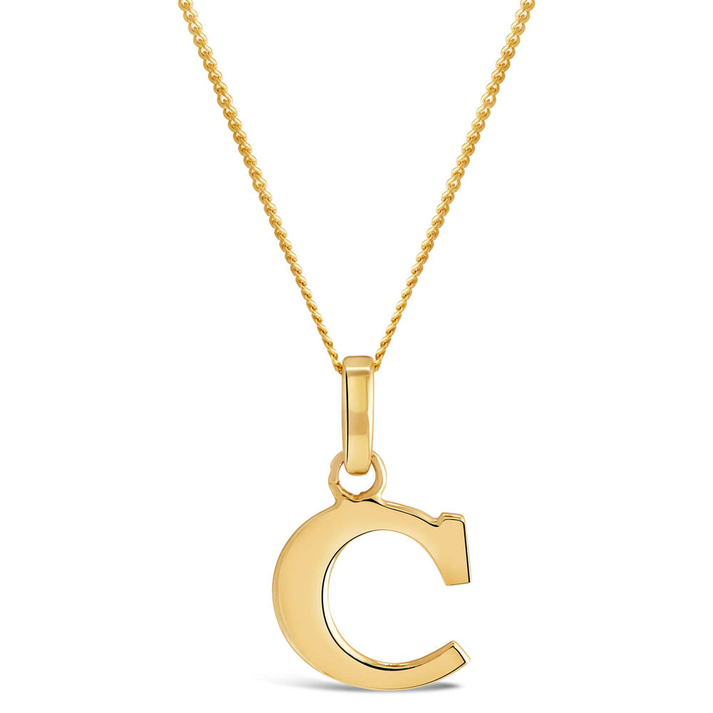 9ct Yellow Gold Plain Initial C Pendant With 16-18' Chain  (Chain Included) image number 0