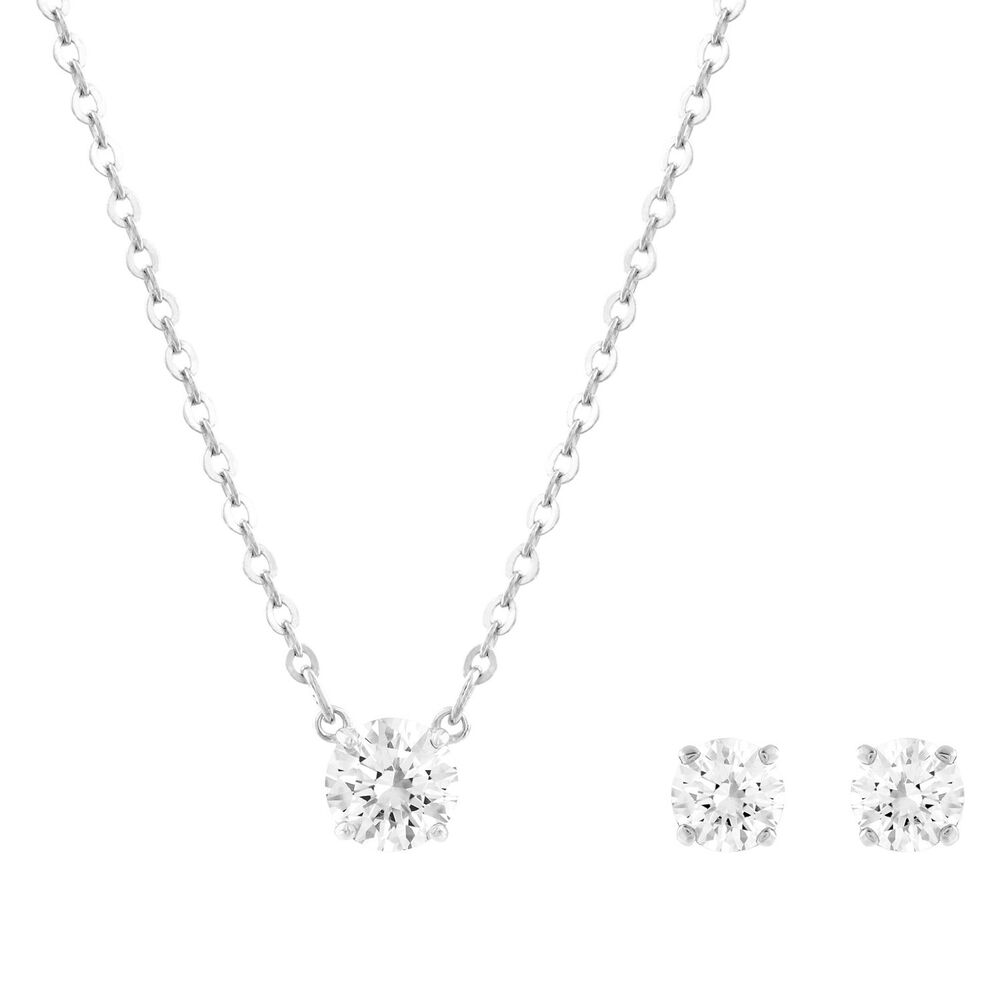 Swarovski Crystal Attract Rhodium Plated Stud Earrings and Pendant Set