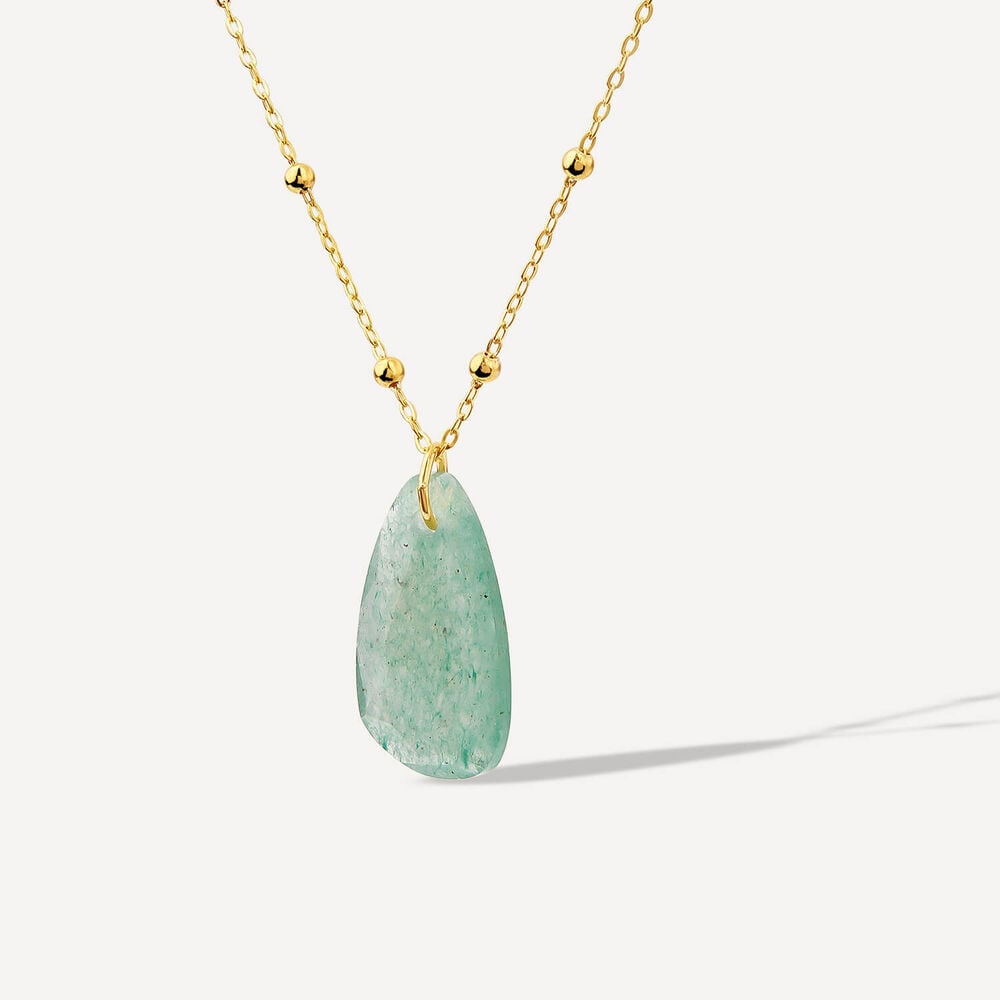 9ct Yellow Gold Aventurine Verde Green Pebble Pendant image number 1