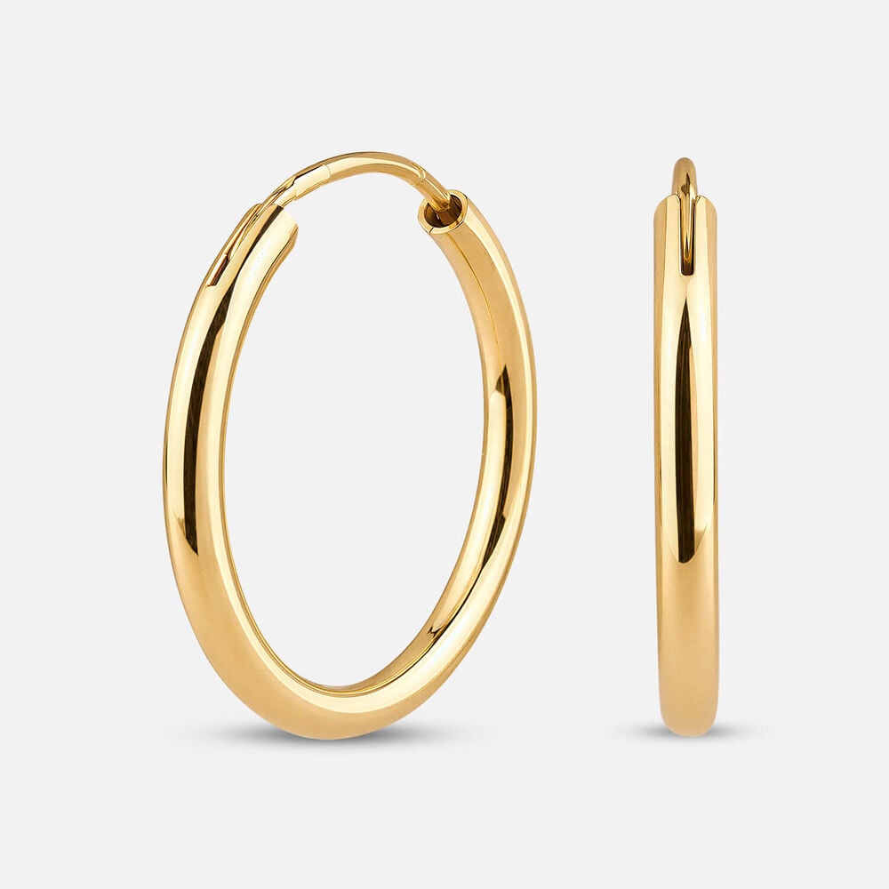 Yellow Gold Plated Sterling Silver 15mm Plain Hoop Earrings