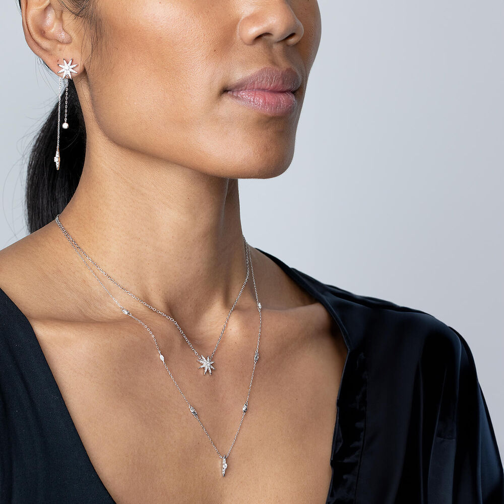 CARAT* London Stella Sterling Silver Nova Double Drop Earrings image number 1