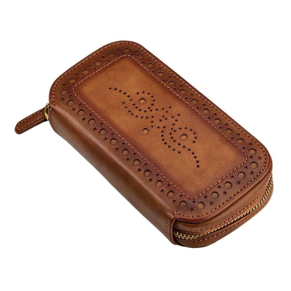 WOLF Brogue 2 Pc Burnished Brown Watch Zip Case