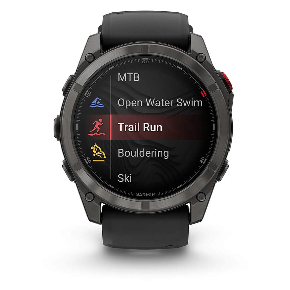 Garmin fenix 8 Pro AMOLED 51mm Carbon Grey DLC Titanium Case Black Silicon Strap Watch image number 1