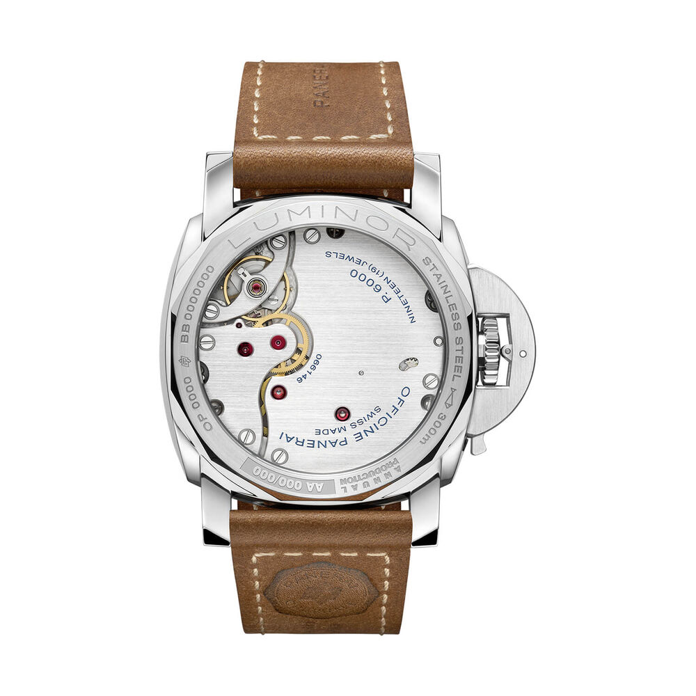 Panerai Luminor Destro 44mm Blue Dial Light Brown Leather Strap Watch