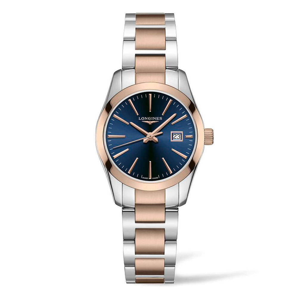 Longines Conquest Classic 29.5mm Blue Dial Rose Gold & Steel Case Bracelet Watch image number 0