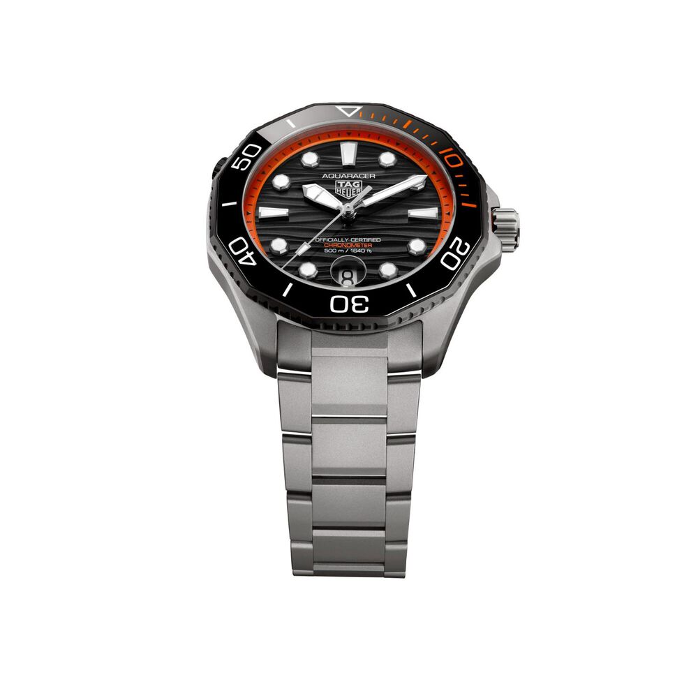 TAG Heuer Aquaracer Professional 500 Date 42mm Orange Details Titanium Bracelet Watch