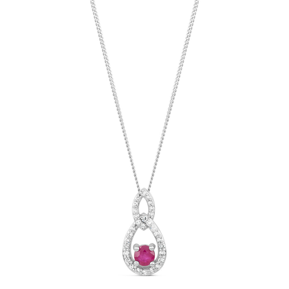 9ct White Gold Ruby and 0.15ct Diamond Twist Pendant image number 0