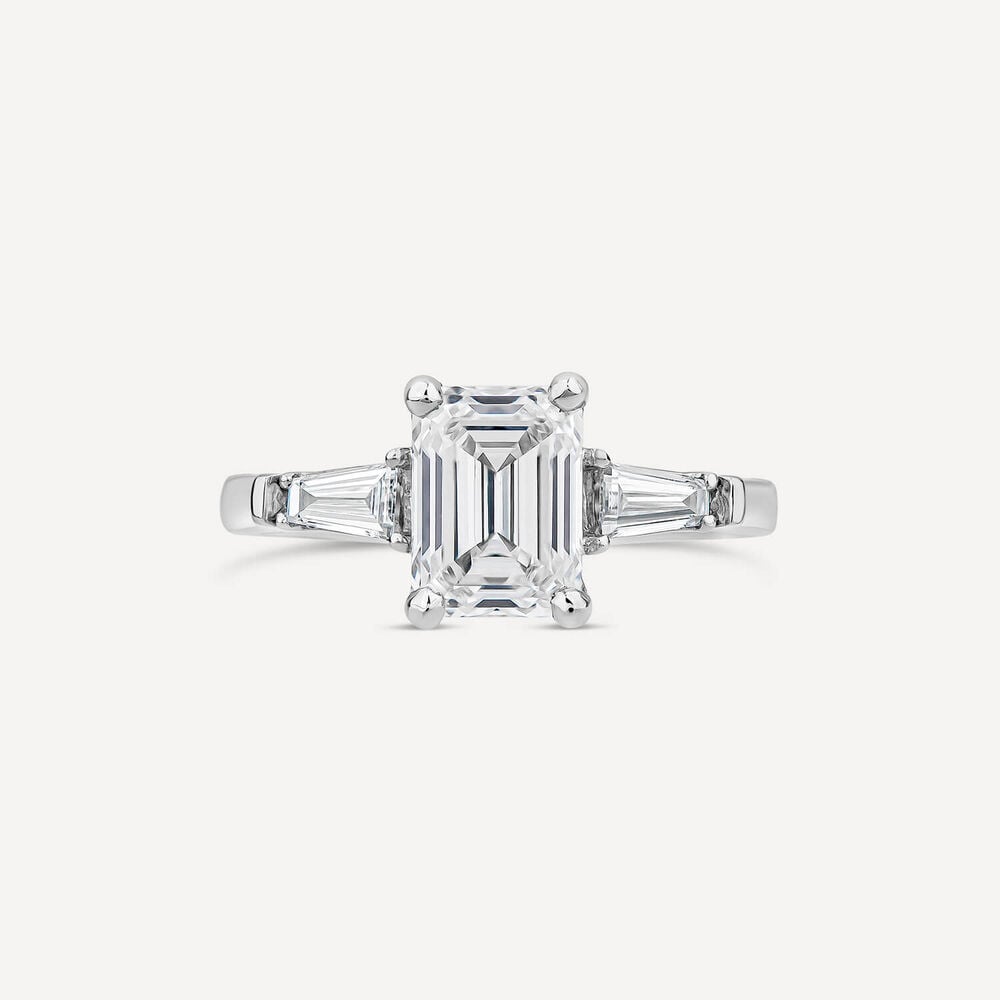 Born Platinum 1.98ct Lab Grown Emerald Cut & Baguette Diamond Sides Ring image number 1