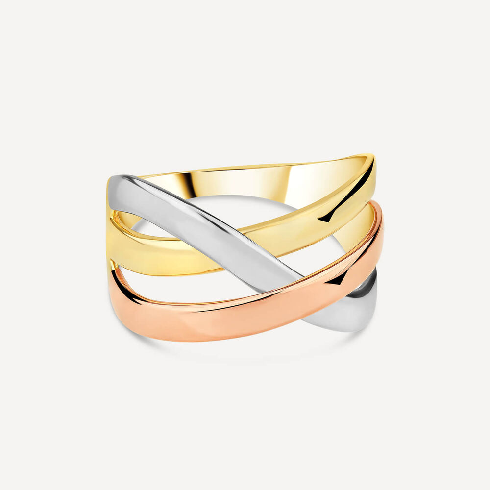 9ct Tri-Colour Crossover Plain Dress Ring image number 2