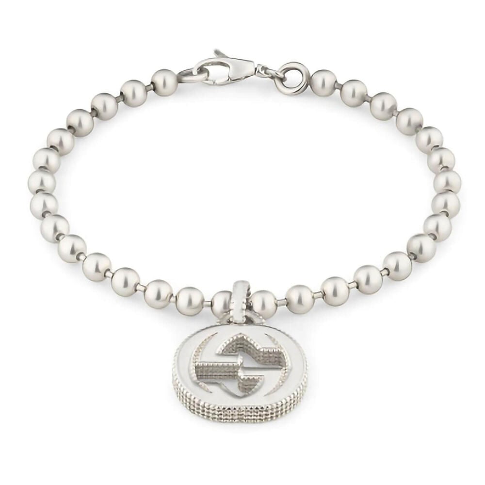 Gucci Interlocking Sterling Silver Boule Link GG Charm Bracelet (Size M, 6.7")