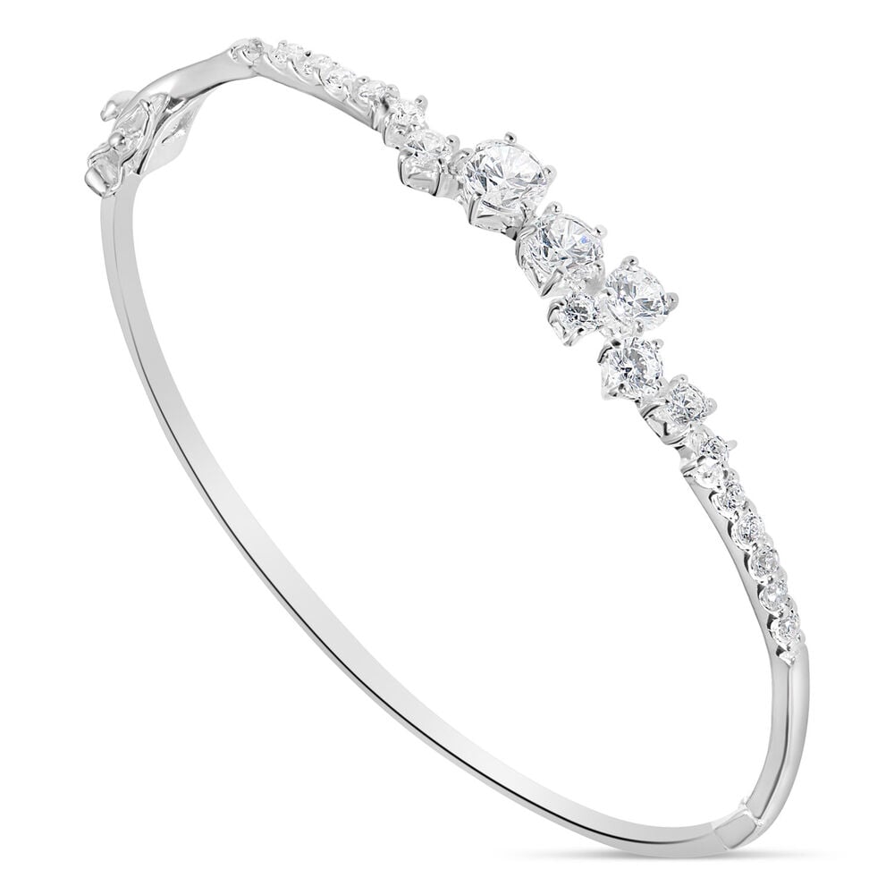 Silver Cubic Zirconia Pave Scatter Bangle image number 0