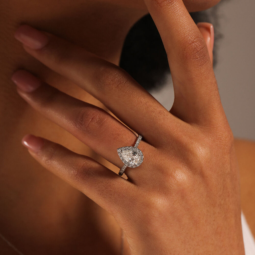 Born Platinum 1.40ct Lab Grown Pear Halo & Diamond Sides Ring image number 4