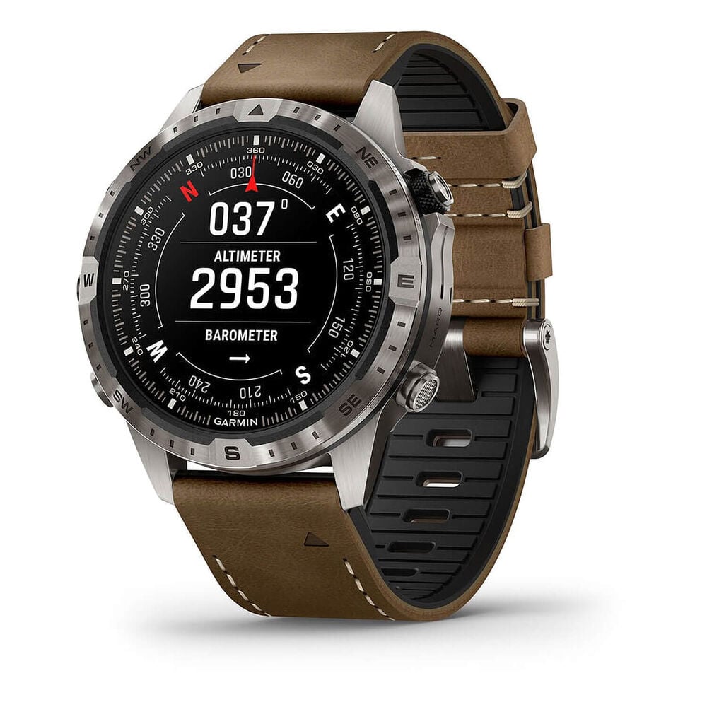 Garmin MARQ® Adventurer (Gen 2) 46mm Titanium Case Brown Hybrid Strap Watch