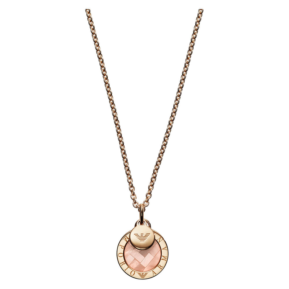 Emporio Armani Rose Gold Tone Mother of Pearl Disc Ladies Necklace