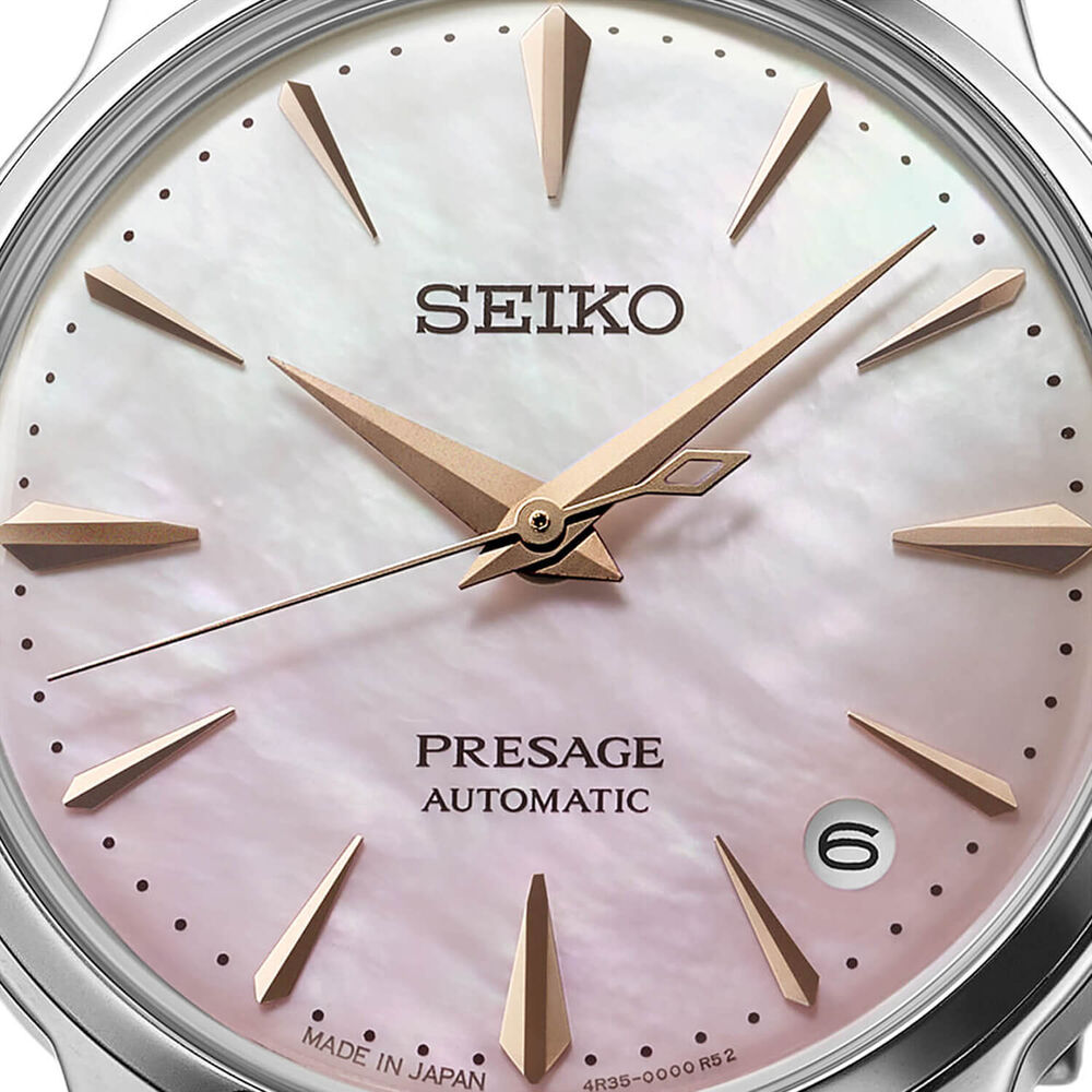 Seiko Presage &lsquo;Springtime&rsquo; Cocktail Time Limited Edition 34mm Pink Dial Steel Bracelet Watch image number 1