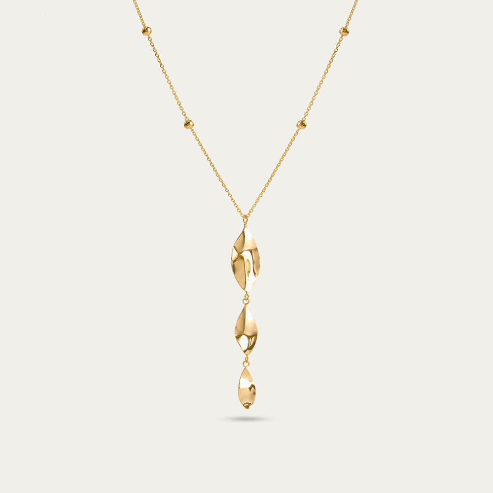 9ct Yellow Gold Beaded Chain 3 Polished Leaves Necklet