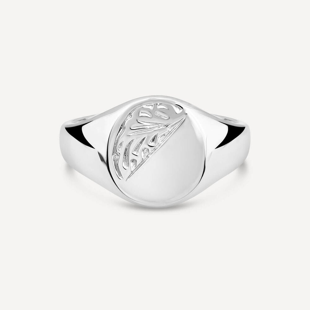 Sterling Silver Oval Engraved Corner Signet Ring