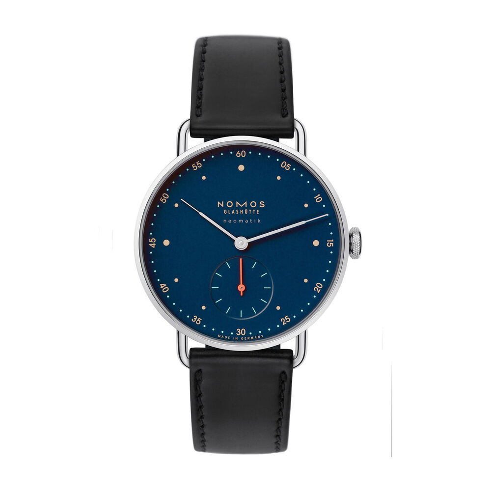 Pre-Owned NOMOS Glashutte Metro Neomatik 35mm Blue Dial Black Leather Strap Watch