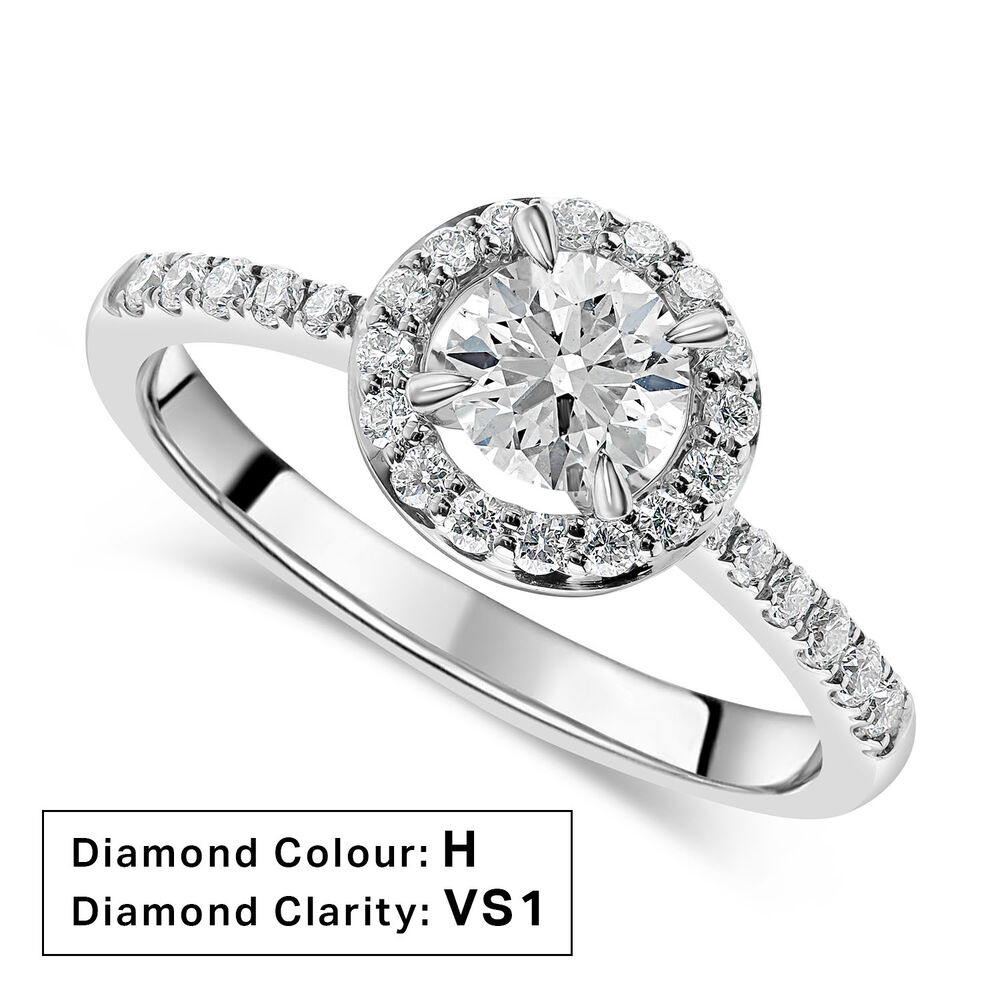 Platinum 0.57ct Round Diamond Halo & Shoulders Ring