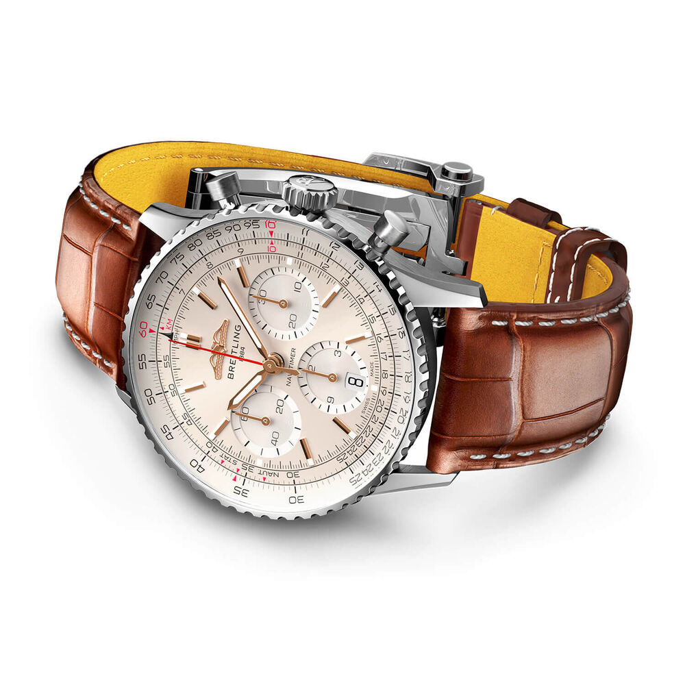 Breitling Navitimer B01 Chronograph 41 Silver Dial Brown Strap Watch image number 2