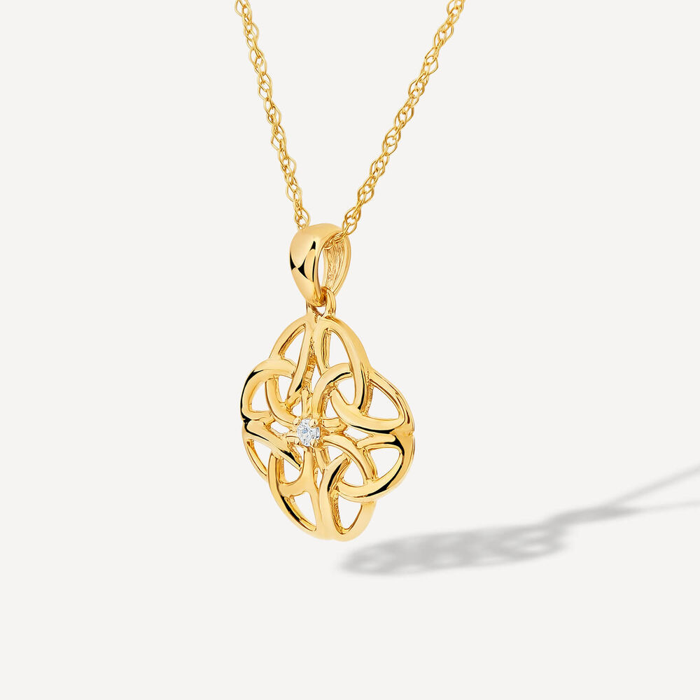9ct Yellow Gold Cubic Zirconica Celtic Knot Pendant image number 1