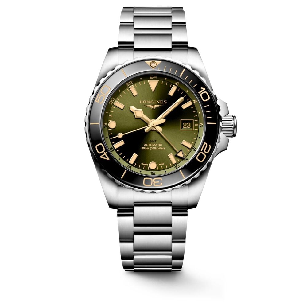Longines Hydroconquest 41mm Sunray Green Dial Steel Ceramic Case Watch image number 0
