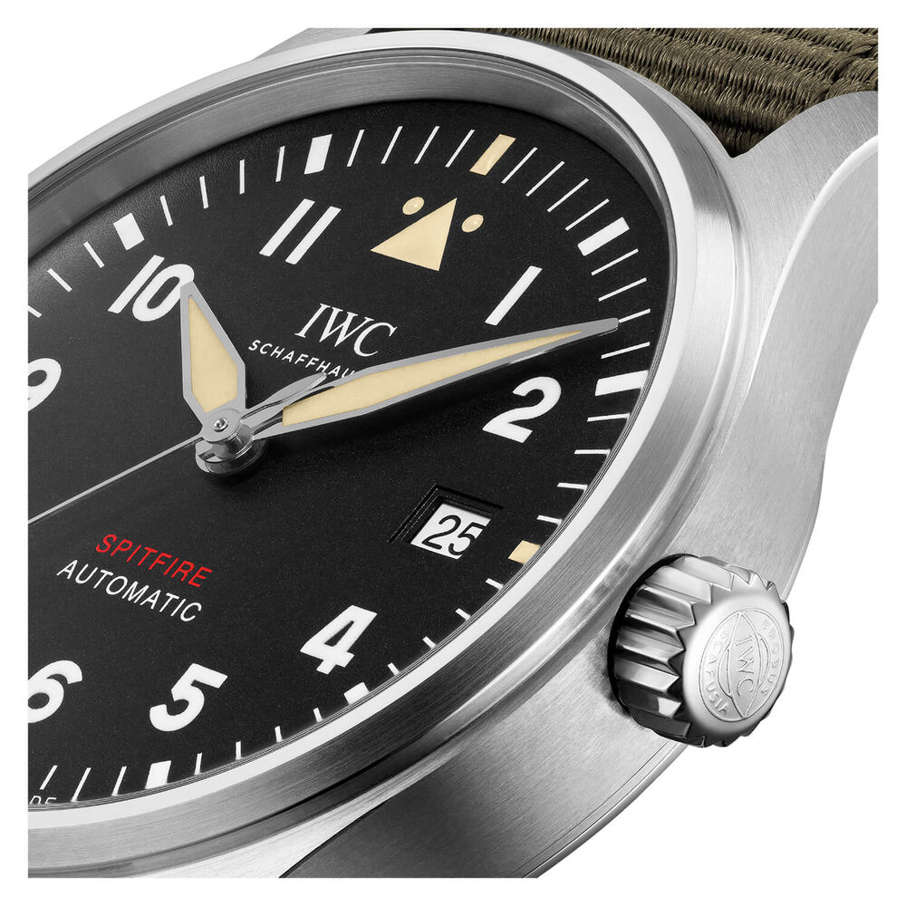 IWC Schaffhausen Pilot's Watch Automatic Spitfire Black Dial Green Strap Watch image number 2