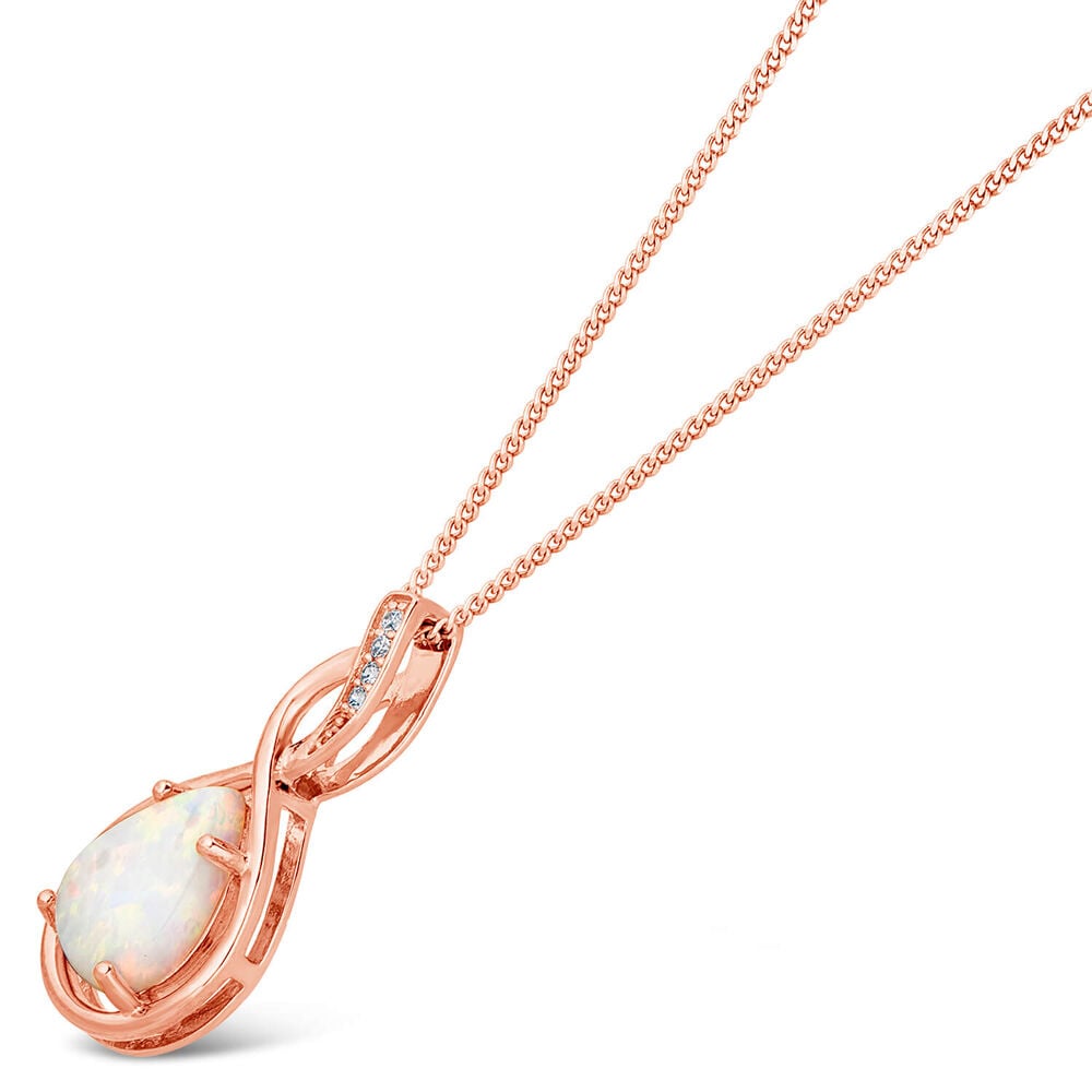 9ct Rose Gold Pear Opal With Twist Diamond Top Pendant
