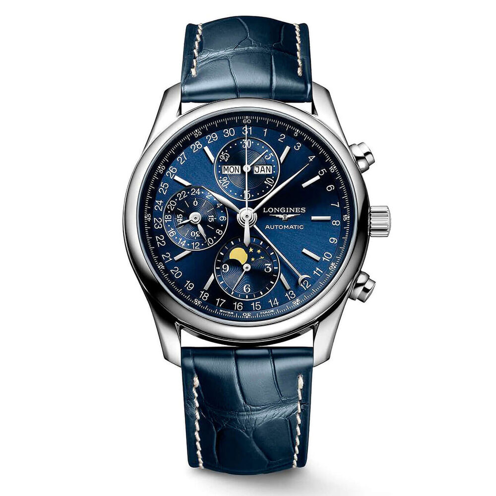Longines Master Collection Chronograph Blue & Blue Leather Mens Watch