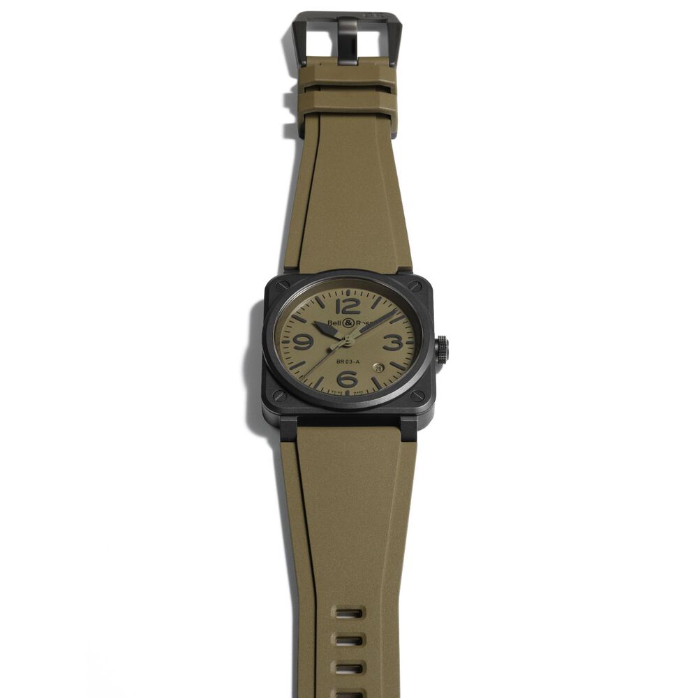Bell & Ross 41mm Khaki Dial Black Ceramic Case Rubber Strap Watch image number 1