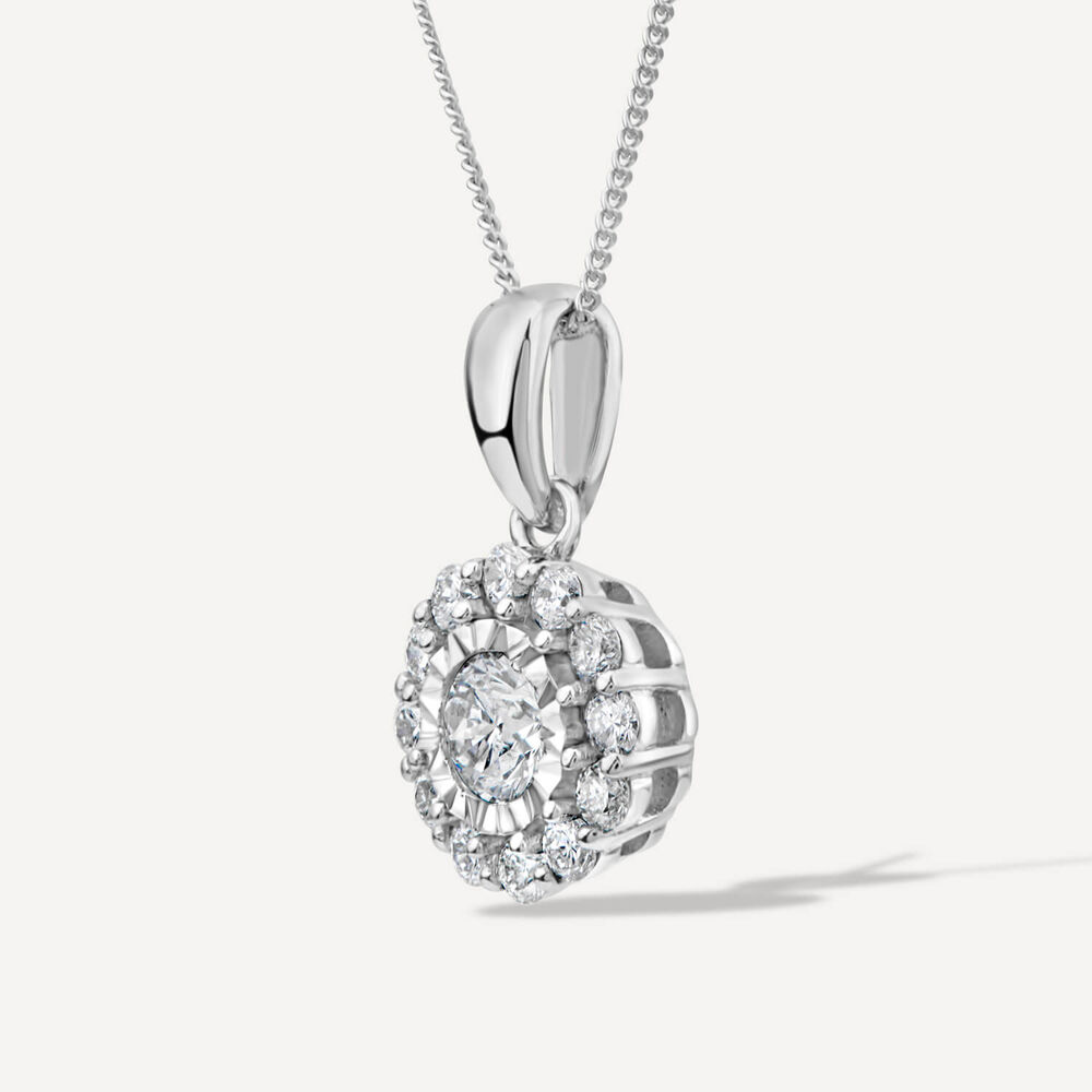 9ct White Gold 0.32ct Illusion Round Halo Diamond Pendant image number 1