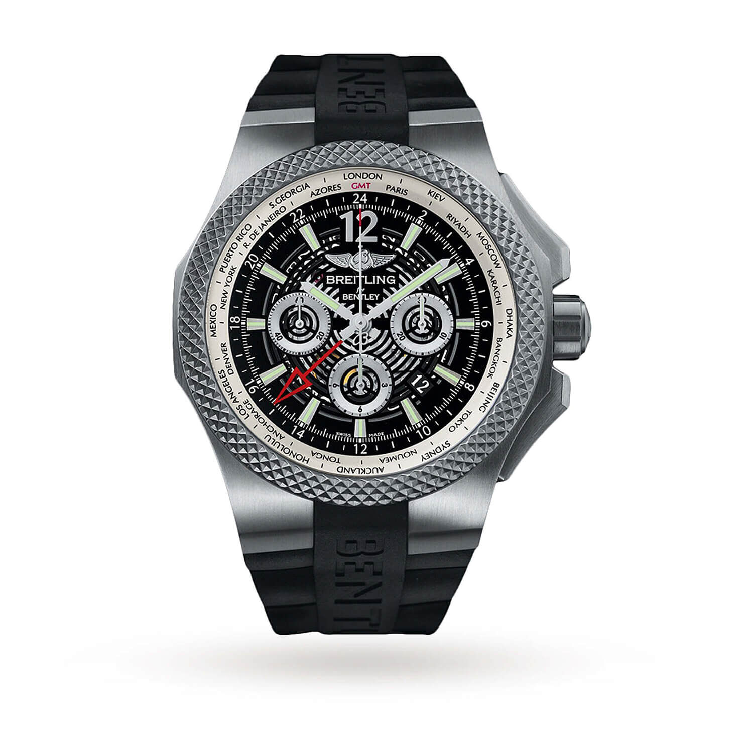 Pre Owned Breitling Bentley GMT Light Body 49mm Black Dial Rubber Strap Watch