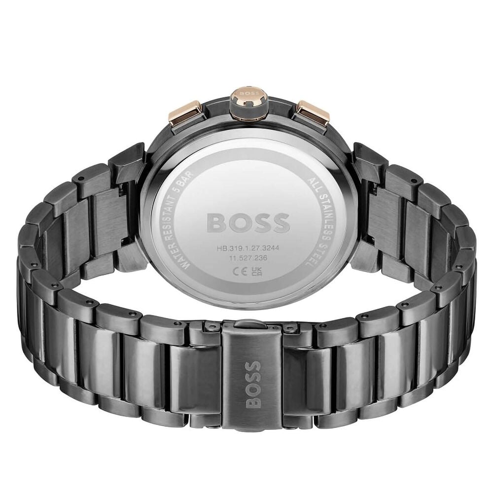 BOSS One 44mm Burgundy Dial Grey PVD Case & Bracelet Chronograph Watch image number 1