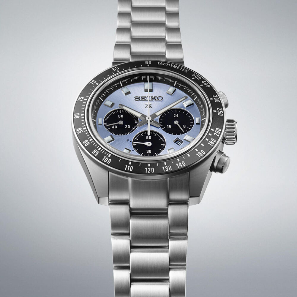 Seiko Prospex Speedtimer Solar Chronograph 41.4mm Blue Dial Steel Case Bracelet Watch image number 3