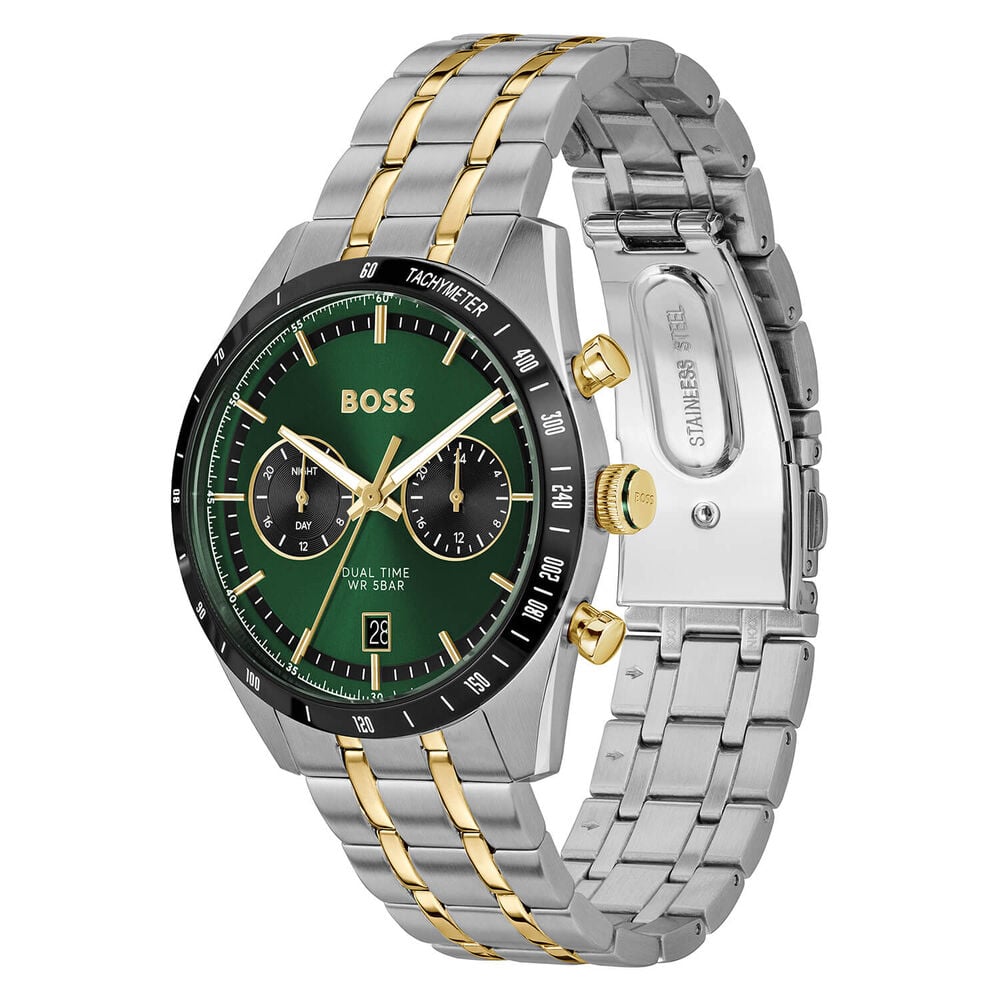 BOSS Tourmaster 41mm Green Dial Two Tone Steel Bracelet Watch image number 2