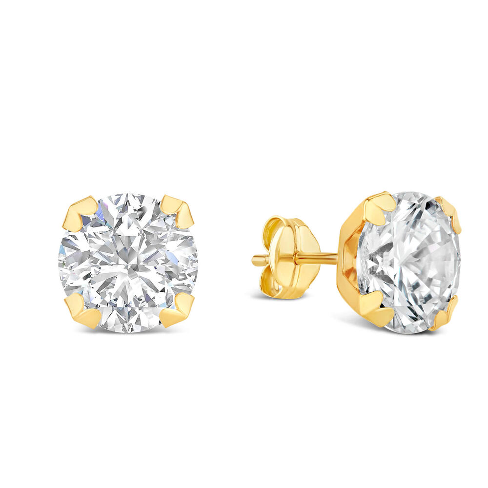 9ct Yellow Gold 8mm Four Claw Cubic Zirocnia Stud Earrings image number 1