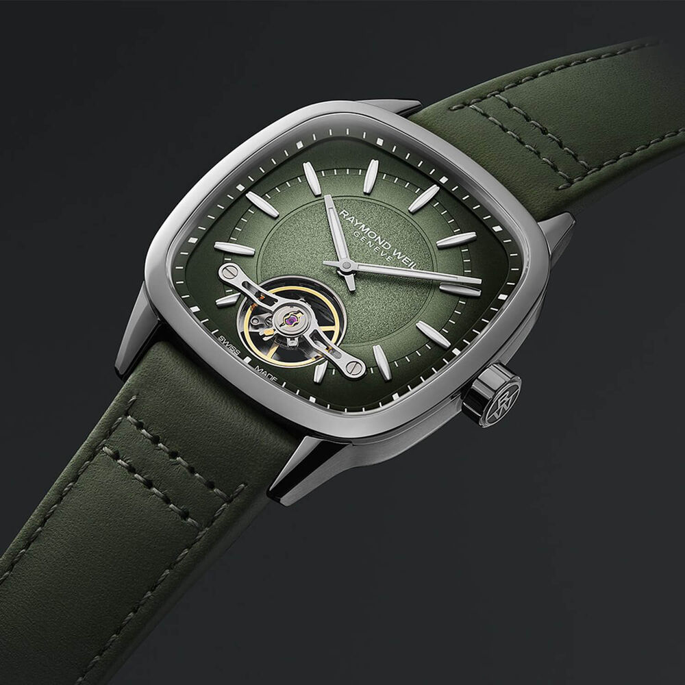 Raymond Weil Freelancer RW1212 40x40mm Green Dial Leather Strap Watch image number 3
