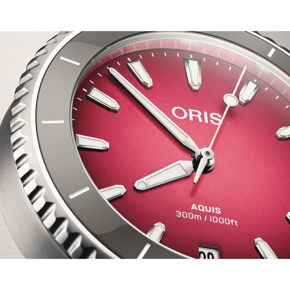 Oris Aquis Date Taste of Summer 36.5mm Red Dial Steel Bracelet Watch image number 1