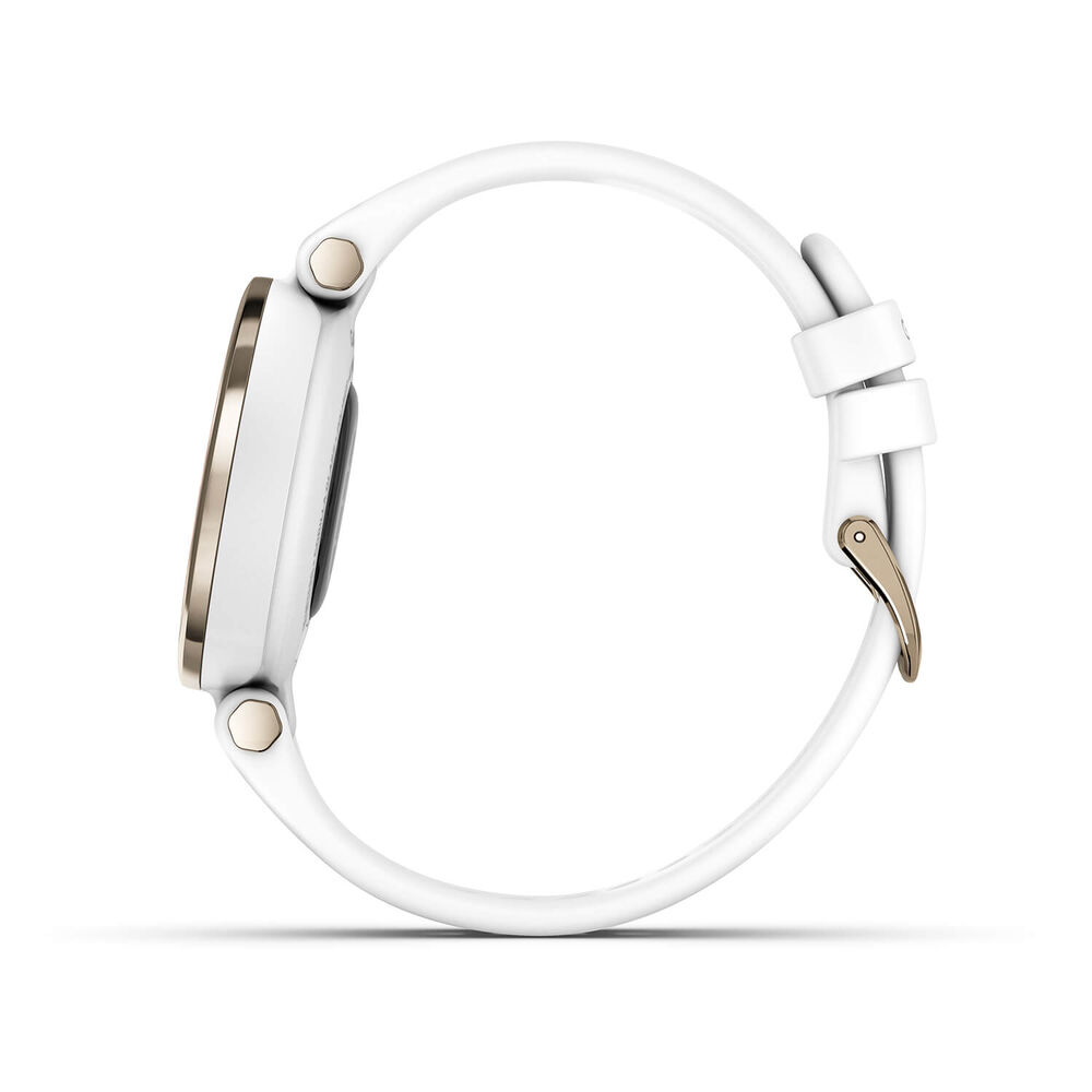 Garmin Lily Sport Cream Gold Bezel White Case Silicone Strap Watch image number 2